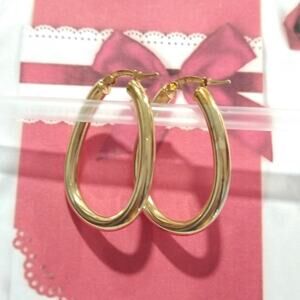 14k Yellow Gold on 925 Sterling Silver Hoop Huggie Earrings Oval SU Signed Lot